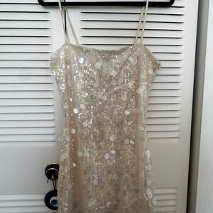 Edikted Sequin Slip Dress in Champagne